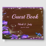 Rustic Dark Wood Purple Floral Butterfly Wedding Guest Book