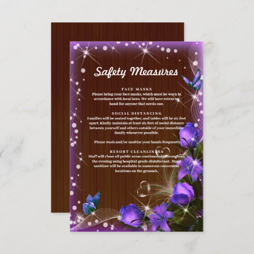 Rustic Dark Wood Purple Floral Safety Measures Enclosure Card