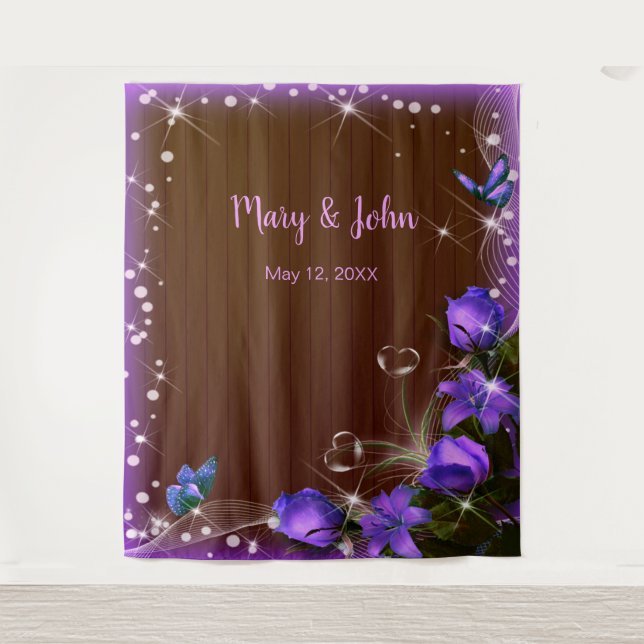 Rustic Dark Wood Purple Floral Wedding Backdrop (Front)