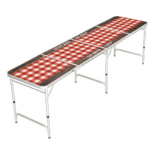 Rustic Dark Wood Red Plaid Custom BBQ Party Beer Pong Table