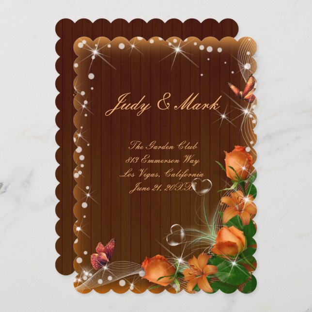 Rustic Dark Wood Roses Butterfly Wedding Menu Card (Front/Back)