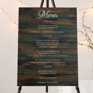 Rustic Dark Wood Script Wedding Menu Foam Board
