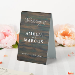 Rustic Dark Wood Script Wedding Menu Table Tent