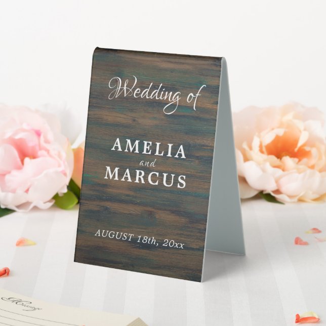 Rustic Dark Wood Script Wedding Menu Table Tent (In SItu (Wedding))