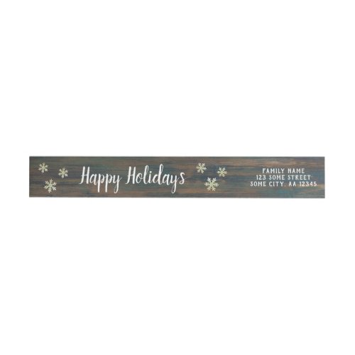 Rustic Dark Wood Snowflakes Happy Holidays Address Wrap Around Label
