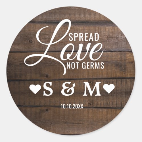 Rustic Dark Wood Spread Love Wedding Monogram  Classic Round Sticker