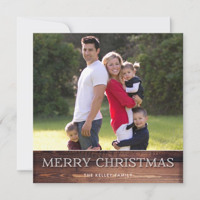Rustic Dark Wood Square Christmas Photo Card (Front)