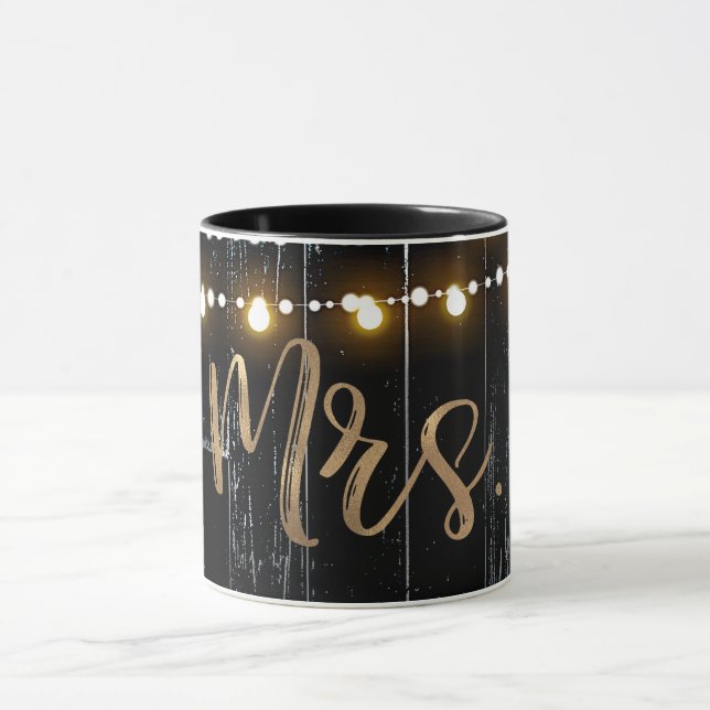 Rustic Dark Wood & String Lights Gold Bride MRS. Mug (Center)