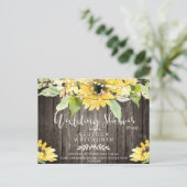 Rustic  Dark Wood Sunflower Bridal Shower by Mail Invitation Postcard (Standing Front)