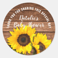 Rustic Dark Wood Sunflower Thank You Baby Shower Classic Round Sticker