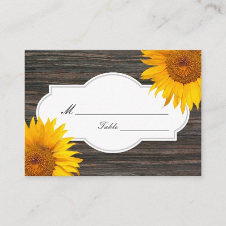 Rustic Dark Wood & Sunflower Wedding Place/seating Place Card
