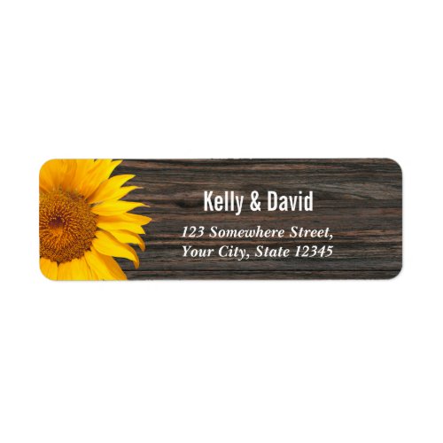 Rustic Dark Wood Sunflower Wedding Return Address Label