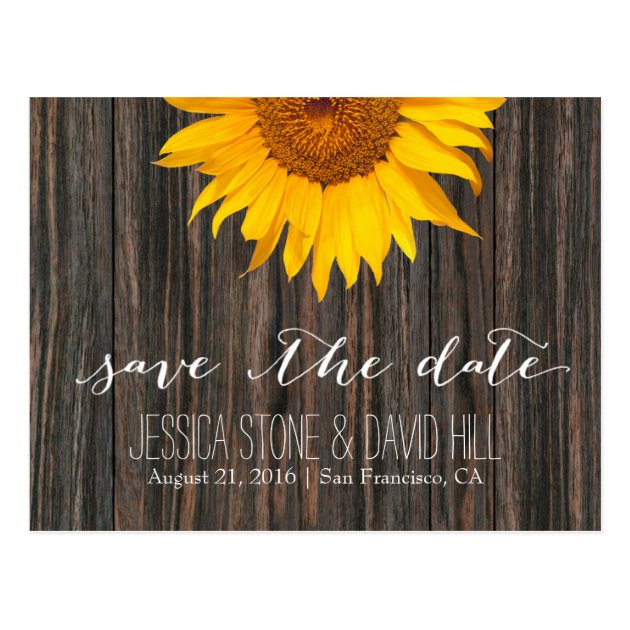 Rustic Dark Wood & Sunflower Wedding Save The Date Postcard