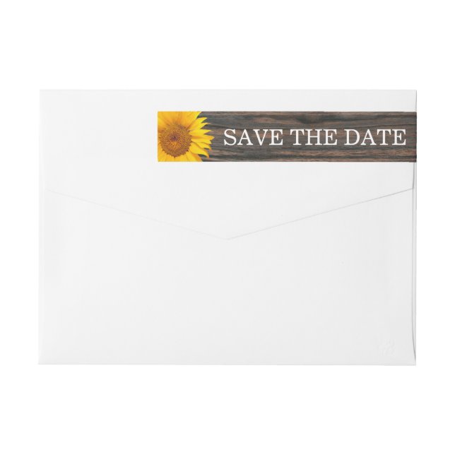Rustic Dark Wood & Sunflower Wedding Save the Date Wrap Around Label (Back)