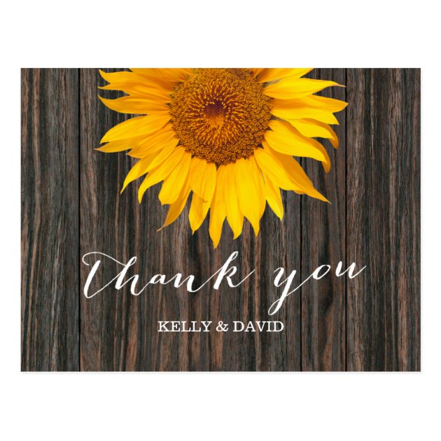 Rustic Dark Wood & Sunflower Wedding Thank You Postcard