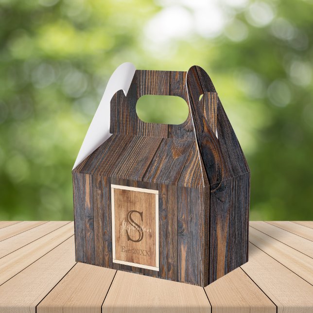 Rustic Dark Wood Tone Monogram Favor Boxes (Creator Uploaded)