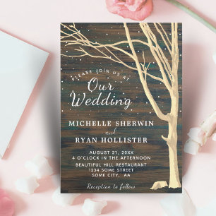 Rustic Dark Wood Tree Fall Winter Wedding Invitation