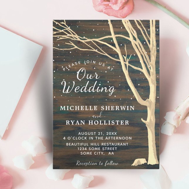 Rustic Dark Wood Tree Fall Winter Wedding Invitation (Creator Uploaded)