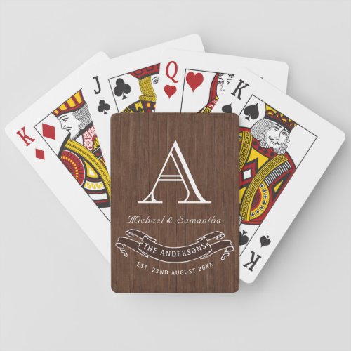 Rustic Dark Wood Vintage Inspired Family Monogram Poker Cards