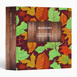 Rustic dark wood watercolor fall leaves personal 3 ring binder