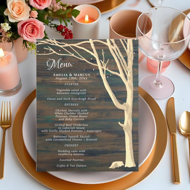 Rustic Dark Wood Winter Tree Wedding Menu (Creator Uploaded)