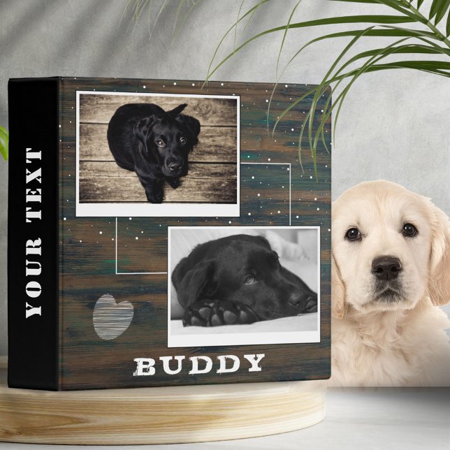 Rustic Dark Wood with Heart Pet Dog Photo Album 3 Ring Binder (Creator Uploaded)