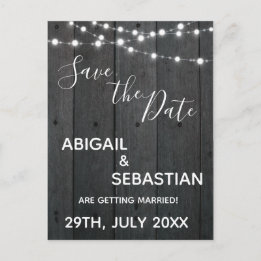 Rustic Dark Wood, with String Lights. Postcard