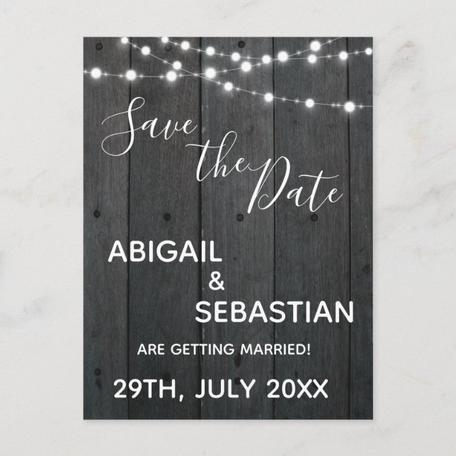 Rustic Dark Wood, with String Lights. Postcard (Front)