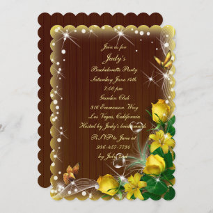 Rustic Dark Wood Yellow Floral Bachelorette Party Invitation