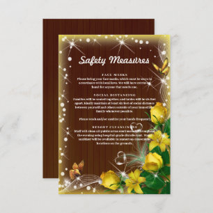 Rustic Dark Wood Yellow Floral Safety Measures Enclosure Card