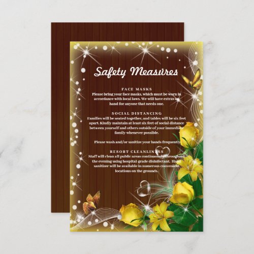 Rustic Dark Wood Yellow Floral Safety Measures Enclosure Card