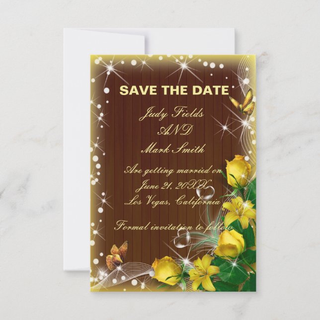 Rustic Dark Wood Yellow Floral Save The Date Thank You Card (Front)