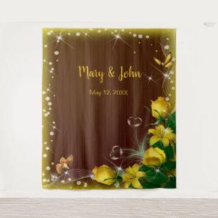 Rustic Dark Wood Yellow Floral Wedding Backdrop