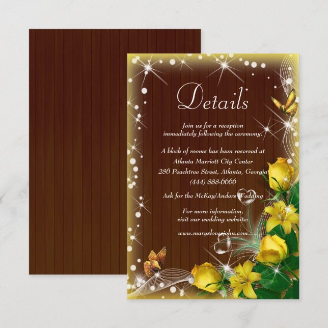 Rustic Dark Wood Yellow Floral Wedding Details Enclosure Card (Front/Back)