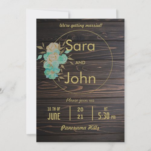 Rustic dark wooden floral wedding invitation