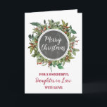Rustic Daughter in Law Classmate Merry Christmas Card<br><div class="desc">Merry Christmas for daughter in law card in rustic watercolor foliage and country chalkboard pattern.</div>