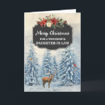 Rustic Daughter in Law Merry Christmas Card<br><div class="desc">Merry Christmas for daughter in law card with rustic country chalkboard pattern and snowy watercolor forest scene with deer and birds.</div>