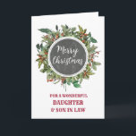 Rustic Daughter & Son in Law Merry Christmas Card<br><div class="desc">Merry Christmas for daughter and son in law card in rustic watercolor foliage and country chalkboard pattern.</div>