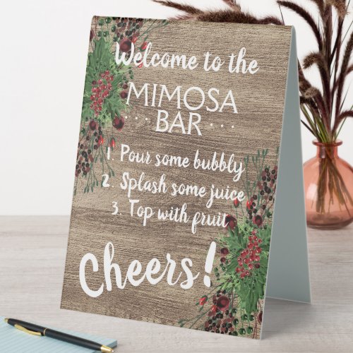 Rustic December Holiday Season Berry Holly Wreath Table Tent Sign