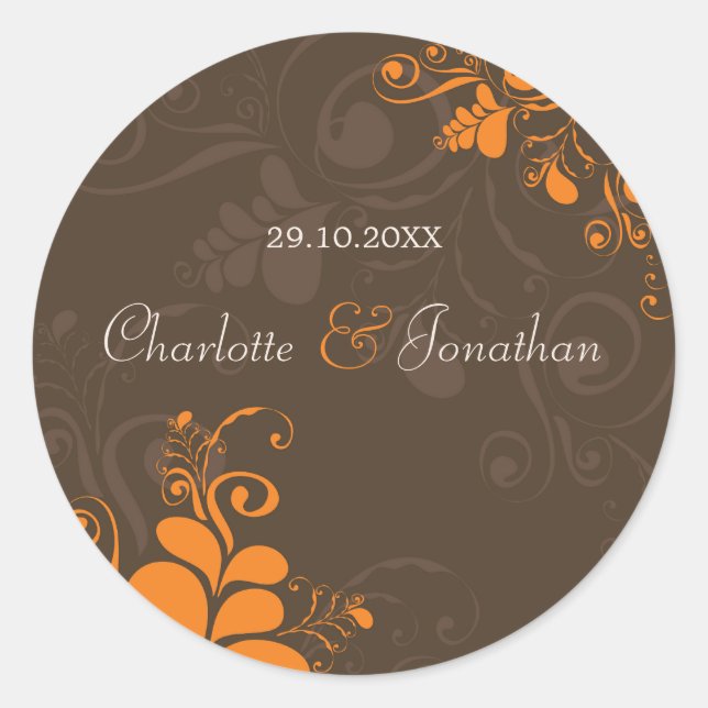 Rustic Deco Leaves Swirls Fall Wedding Sticker (Front)