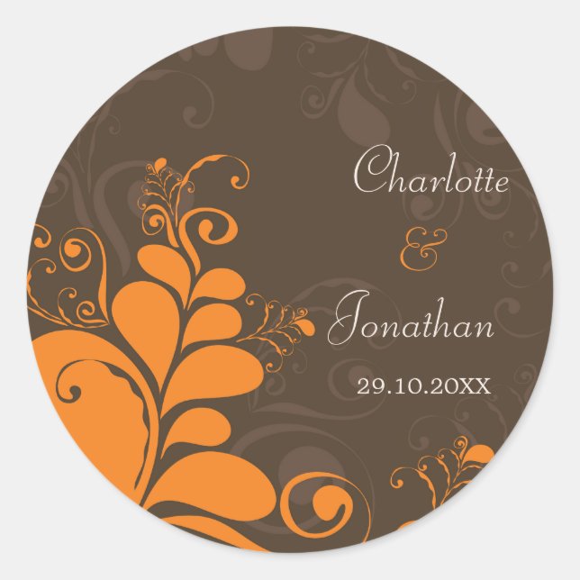Rustic Deco Leaves Swirls Fall Wedding Sticker (Front)