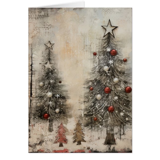 Rustic Decorated Christmas Trees  Cards (Front)