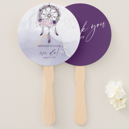 Rustic Deep Purple Floral Dream Catcher Hand Fan