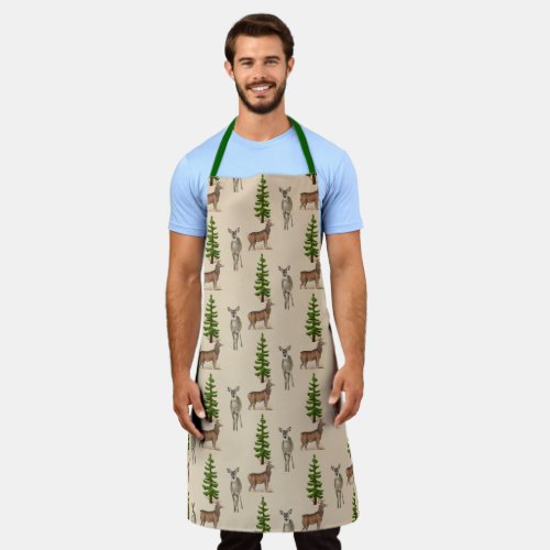 Rustic Deer and Evergreen Tree Print_All_Over Apron