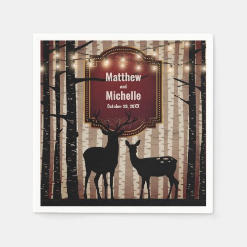 Rustic Deer and Trees FallWinter Woodland Wedding Napkins