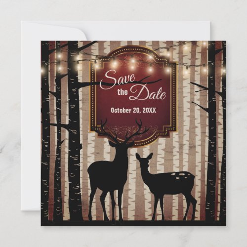 Rustic Deer and Trees FallWinter Woodland Wedding Save The Date