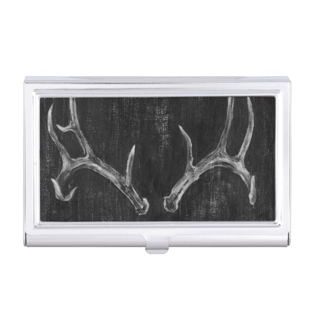 Rustic Deer Animal Head on Chalkboard Business Card Holder (Front)