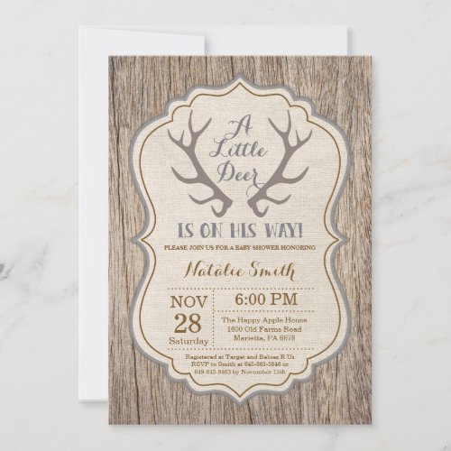 Rustic Deer Antler Baby Shower Invitation