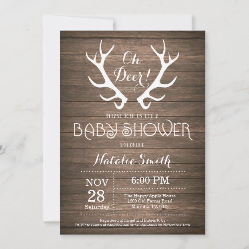 Rustic Deer Antler Baby Shower Invitation
