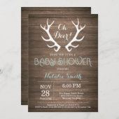 Rustic Deer Antler Baby Shower Invitation Aqua (Front/Back)